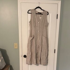 Tahari Light Beige V-Neck Dress